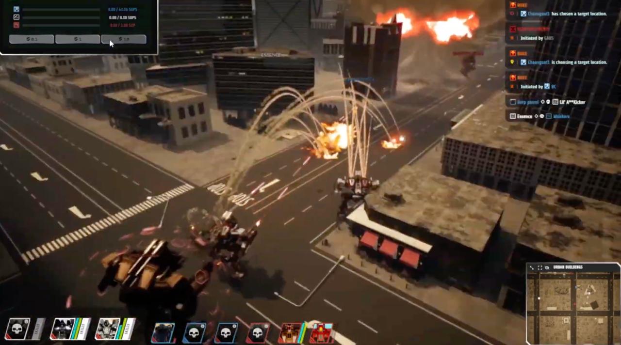 A city battle mid-strike, with the ability auction open and citizens named in the feed as they chose targets